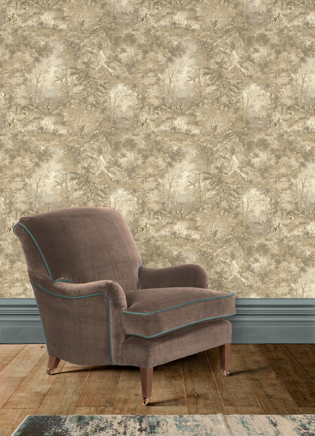 Mulberry Home Tapete Mulberry Woodland in Woodsmoke mit Natur- und Tiermotiven in Beige und Grau - Bild 1