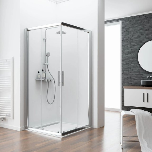 Schulte Kristall Trend Eckeinstieg II Duschkabine aus Echtglas in Chrom-Optik, Farbe: Transparent/Silber, B: 90 cm, H: 185 cm, Glasstärke: 6 mm - Bild 1