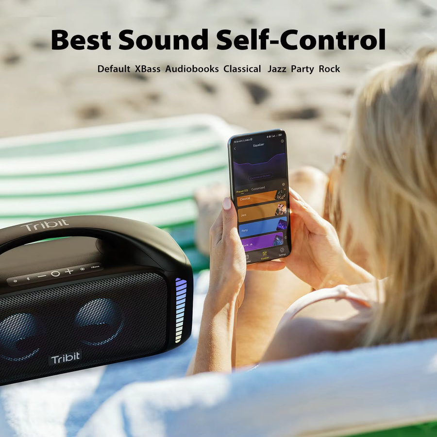 Tribit StormBox Blast Kabelloser Bluetooth-Lautsprecher mit 90 W Stereo-Sound, XBass LED-Lichtshow und IPX7 Wasserdichtigkeit in Schwarz - Bild 5