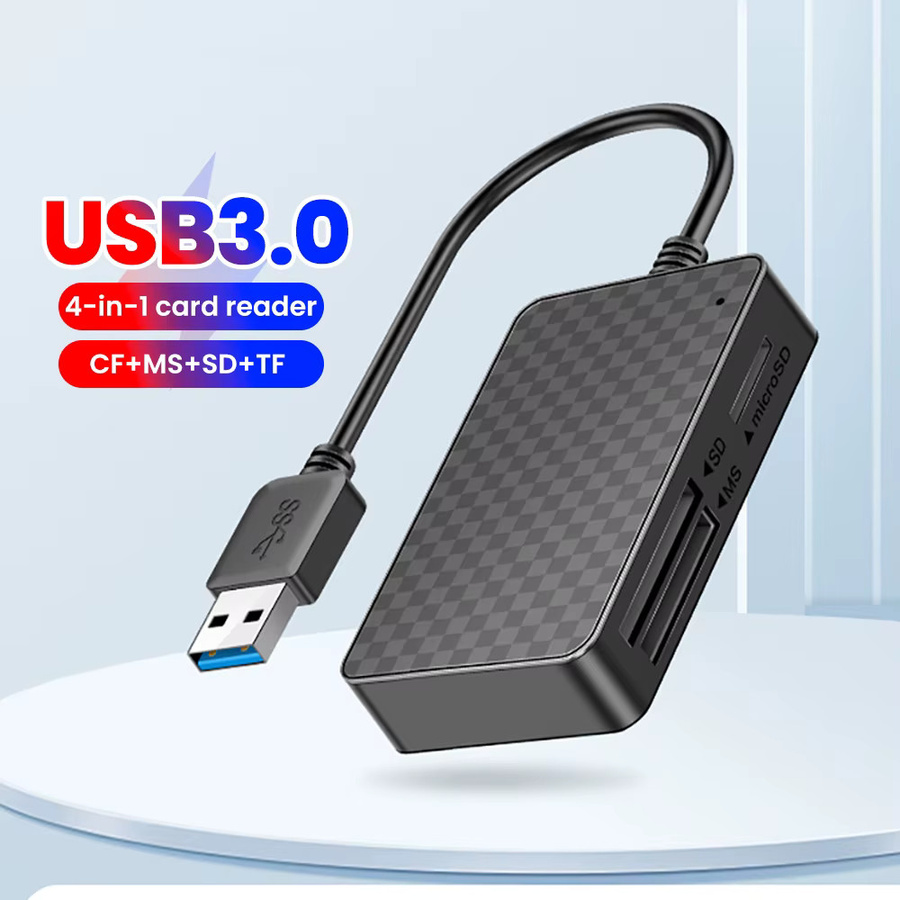 elough 4-in-1 USB 3.0 Multifunktions-Kartenleser für SD TF CF MS Karten in Schwarz mit USB-A Anschluss - Bild 2
