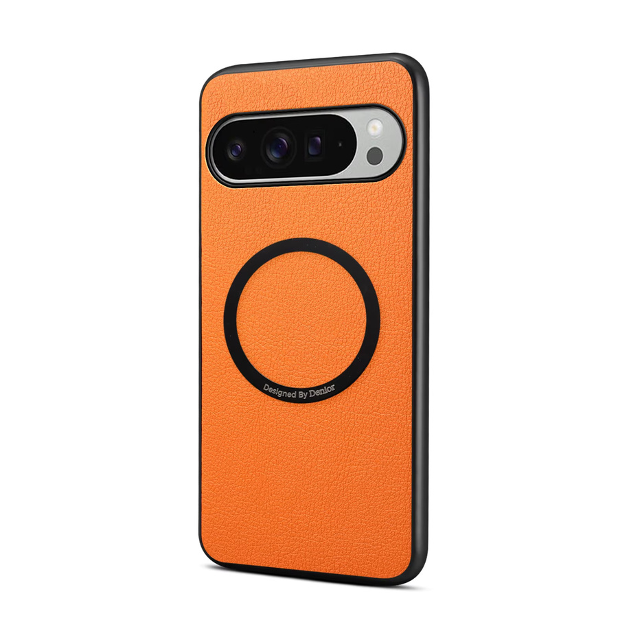 Litchi Magnetische Leder-Handyhülle mit MagSafe für Google Pixel 10/9/8/7/6, Stoßfeste Anti-Fall-Abdeckung mit kabellosem Laden und Autohalterung, Farben: Lila und Orange - Bild 2