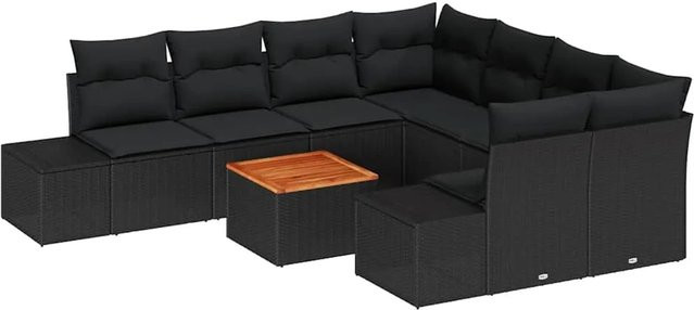 vidaXL Garten-Sofa-Set 9-teilig Schwarz mit Polstern und Stauraum aus Polyrattan und pulverbeschichtetem Stahl - Bild 1