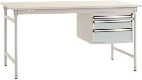 Manuflex BB5271.7035 BASIS stationärer Komplett-Beistelltisch mit Melamin-Platte und Gehäuse-Unterbau in Grau und Weiß, B/T/H: 125 x 80 x 78 cm - Bild 1