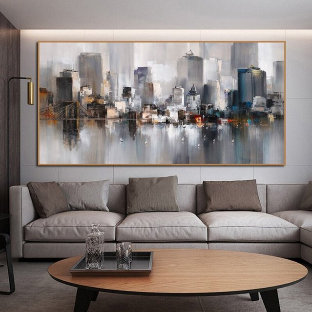 TPFLiving Poster Leinwand Abstrakte Skylines von Städten Multicolour B: 60 cm, H: 120 cm - Bild 1