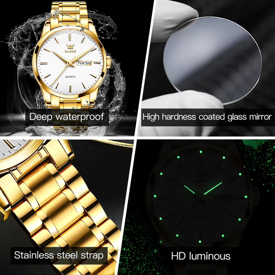 Olevs Armbanduhr Edelstahl, Gold, Analoguhr, Herren - Bild 5