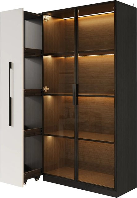 okwish Multifunktionsschrank mit LED-Beleuchtung und Glastüren in Schwarz, B/T/H: 110,5 x 35,0 x 160,0 cm - Bild 1