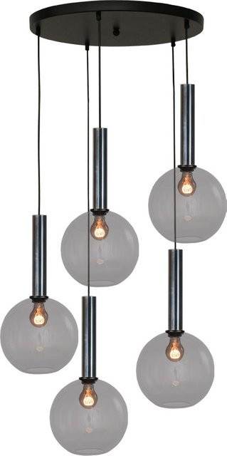Masterlight Bella 2 Pendelleuchte 5-flammig rund in Rauchgrau mit Glaselementen - Bild 1