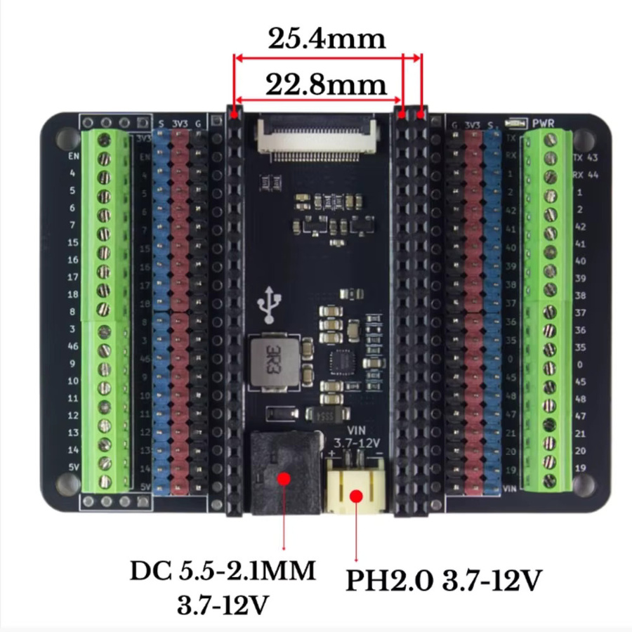 Emakefun ESP32-S3 Erweiterungsplatine in Schwarz mit Kameratreiberschaltkreis und breitem Eingang 3,7-12V - Bild 4
