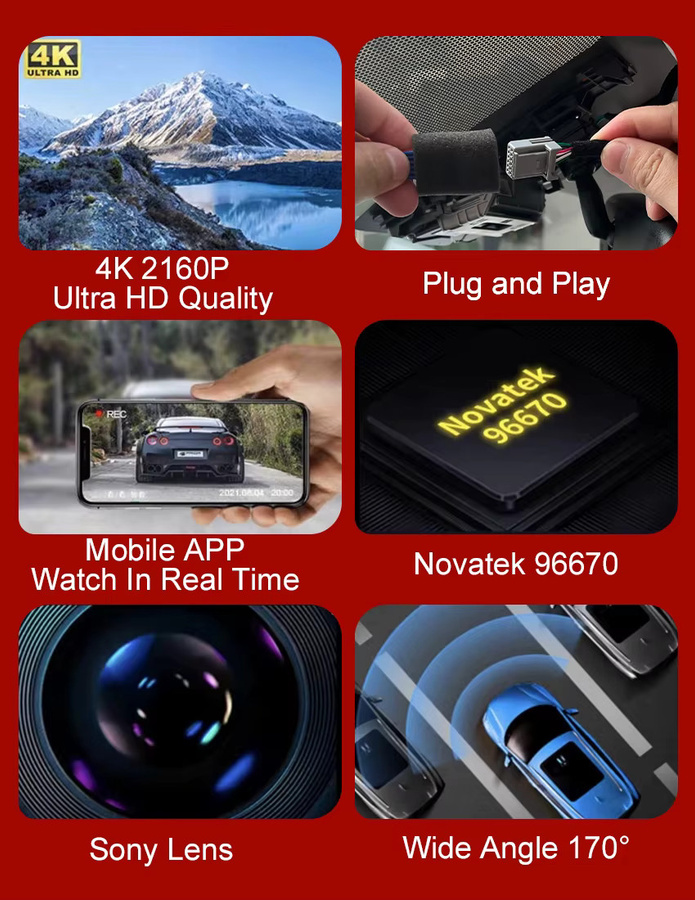 CARBAOHUI 4K Dash Cam Dual Dashcam mit WiFi und APP Steuerung für Cupra Formentor, Schwarz - Bild 4