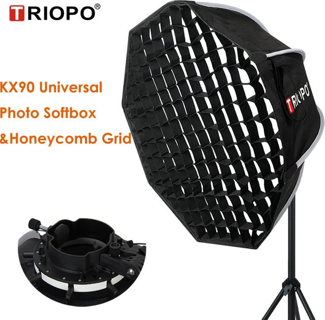 Triopo Universal Outdoor Regenschirm Octagon Softbox mit Wabengitter in Schwarz für Godox V1 AD200 und Yongnuo 560, 90 cm - Bild 1