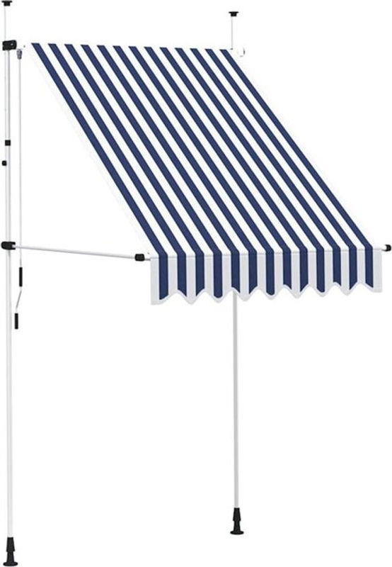 Handbetriebene einziehbare Markise von Vidaxl in Blau-Weiß gestreift mit Polyester und Stahl - Bild 1