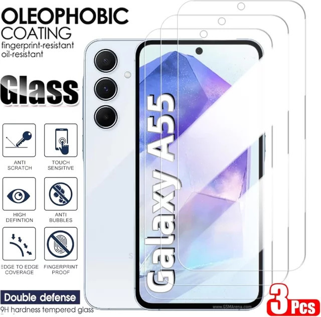 3er-Pack Displayschutzfolie aus gehärtetem Glas für Samsung Galaxy A55 A54 A35 A34 A25 A15 A14 A13 A05 transparent - Bild 1