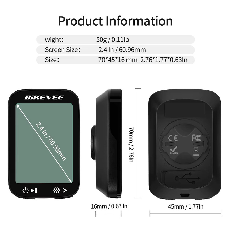 Bikevee Wasserdichter GPS-Fahrradcomputer in Schwarz mit Hintergrundbeleuchtung und multifunktionalen Funktionen für Rennrad und Outdoor-Sport - Bild 6