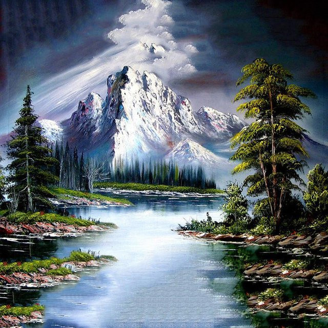 FIYO 5D Diamantmalerei Landschaft mit Schnee, Bergen und Bäumen in Grau, B/B/H: 30 x 30 x 30 cm - Bild 1
