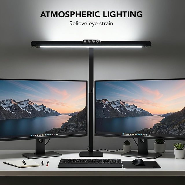 Dimmbare LED-Schreibtischlampe von aiopp in Schwarz mit 360 Grad flexiblem Schwanenhals und verstellbarem Schwenkarm für Home Office und zum Lesen - Bild 1