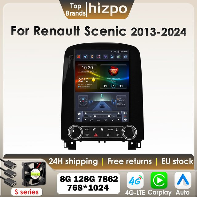 Hizpo Android 13 Auto Multimedia Player für Renault Scenic 2013-2024 mit 9,7 Zoll Display, GPS, 4G-LTE, Carplay, Bluetooth und 360 Kamera in Schwarz - Bild 1