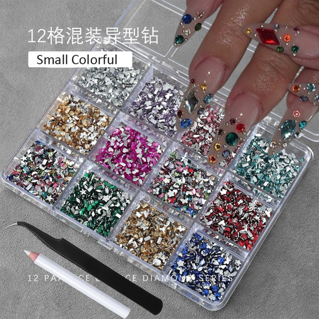 MAFANAILS Nail-Art Strasssteine, 3D-bunt, glänzend, 12 Gitter - Bild 1