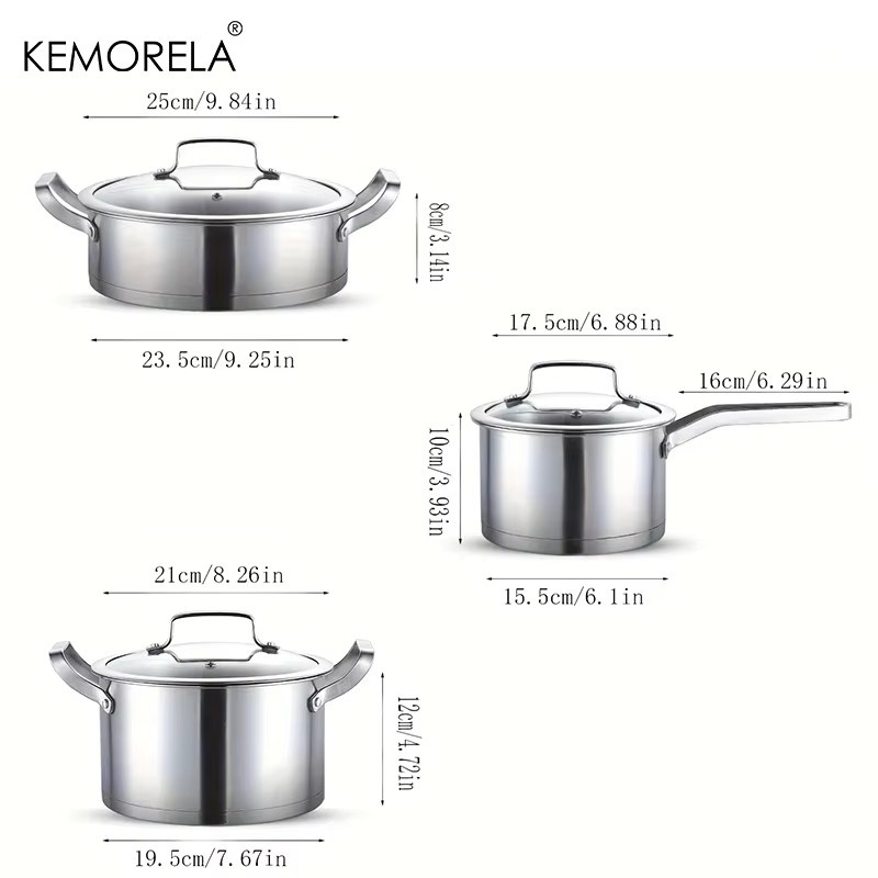 KEMORELA Edelstahl Topf Set Silber, 3-teilig, Durchmesser: 16 cm, 20 cm, 24 cm - Bild 2