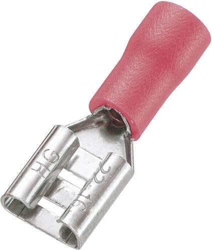 TRU Components Flachsteckhülse 745151, Rot, Teilisoliert, 100 Stück, Steckbreite: 6,4 mm, Steckdicke: 0,5 mm, 180° - Bild 1