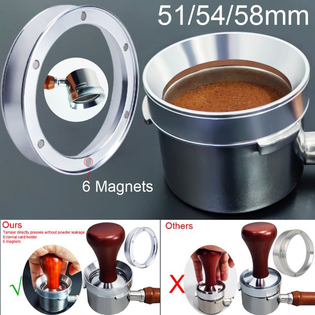 XINGZHAOHOME 6er Set Magnetische Espresso Dosierringe aus Aluminium in Silber, passend für 51 mm, 54 mm, 58 mm und 58,5 mm Siebträger - Bild 1