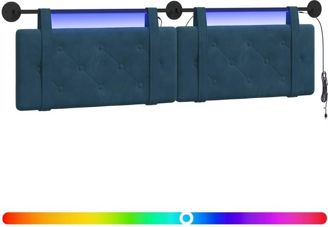 vidaXL Hängendes Kopfteil aus Samt mit integrierter LED-Beleuchtung in Blau, B: 190 cm, H: 55 cm, T: 8,5 cm - Bild 1