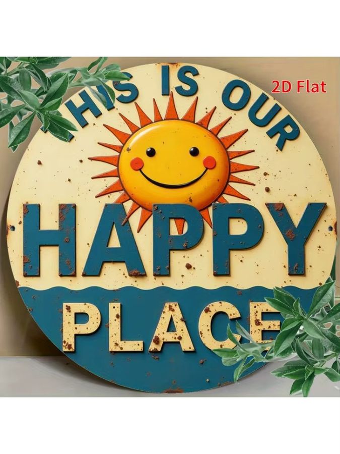 Potdemiel Wanddekoration Happy Place im Bauernhaus-Stil, quadratisch, Durchmesser: 19,81 cm - Bild 6