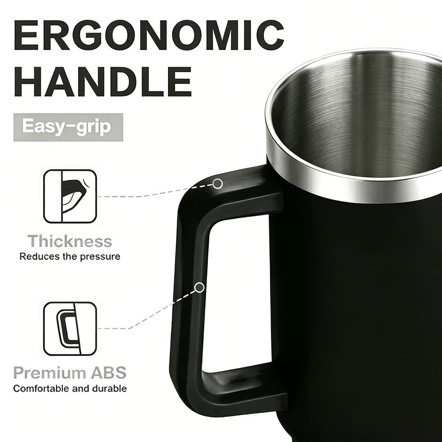 INGIFTA Thermobecher aus Edelstahl in Schwarz, vakuumisolierter Tumbler mit Strohhalm, 1200 ml auslaufsichere Wasserflasche für Kaffee und Fitness - Bild 4