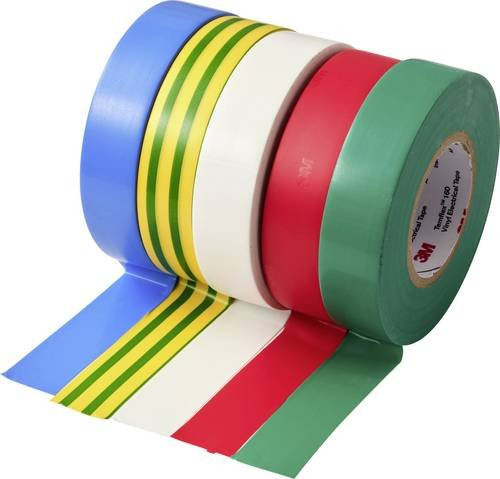 3M 160 Isolierband Set in Rot, Blau, Grün, Weiß und Gelb, 5 Stück, Breite: 18 mm, Länge: 20 m - Bild 1