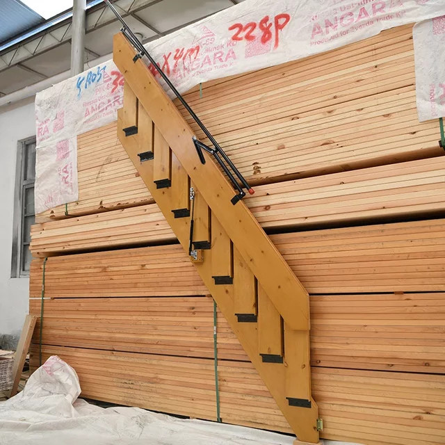Klappbare Wandtreppe aus massivem Holz in Braun für Dachboden und Keller - Bild 1