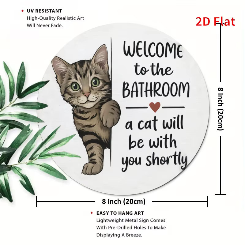 Potdemiel Metallschild Badezimmer Katzen Willkommen Rund Durchmesser: 20 cm - Bild 2