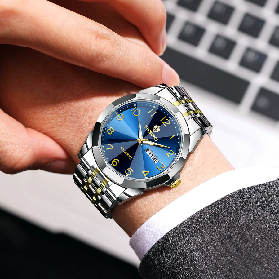 BINBOND Armbanduhr Quarz, Edelstahl, Bicolor, Blau, Herren - Bild 4