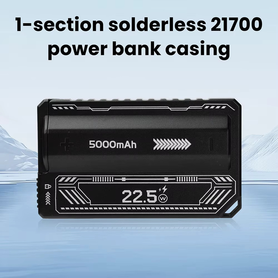 Gaqqee PD 20 W Schnelllade-DIY-Batteriegehäuse für 21700 Akkus, einzelliges lötfreies Powerbank-Gehäuse mit abnehmbarem Leistungsmodul und integriertem Kabel, Schwarz - Bild 2
