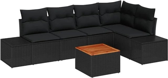vidaXL Garten-Sofa-Set 6-teilig aus Polyrattan in Schwarz mit Polsterung und Stauraum - Bild 1