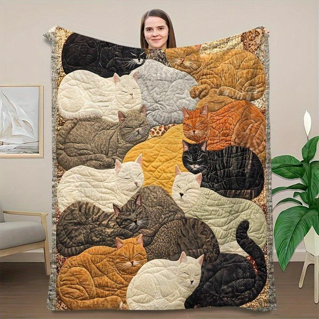 JMG Household Supplies Flanell Decke mit Katzenprint, Warme Fleece Überwurfdecke für Sofa und Bett, B/B: 150 x 200 cm, Mehrfarbig - Bild 1