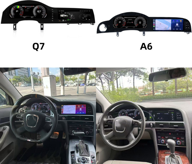 YANFU Digitales Doppelbildschirm-Tachometer-Cluster mit Android, Carplay und GPS für Audi A6 A6L C6 (2005-2012) und Q7 (2006-2015), Schwarz - Bild 1