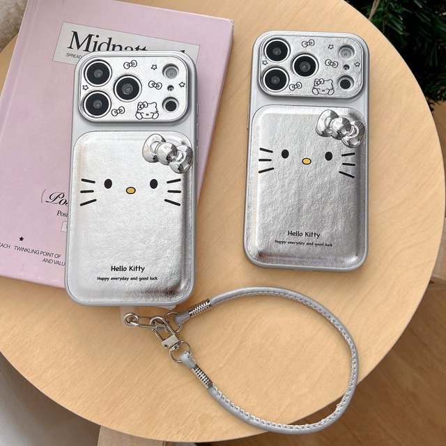 Sanrio Silver Skin KT Handyhülle mit 3D-Schleife, stoßfestes Softcover für iPhone 17 16 15 14 Pro Max, Farbe: Silber - Bild 1