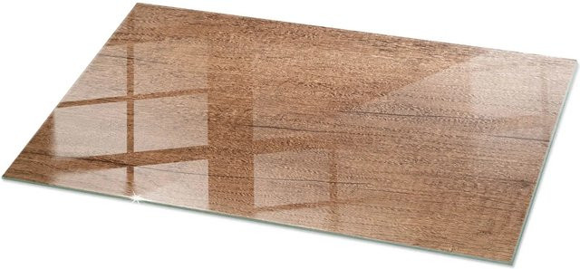Tulup Tischplatte aus Glas in Braun mit natürlichem Holzmuster, rechteckig, B/T: 120 x 60 cm - Bild 1