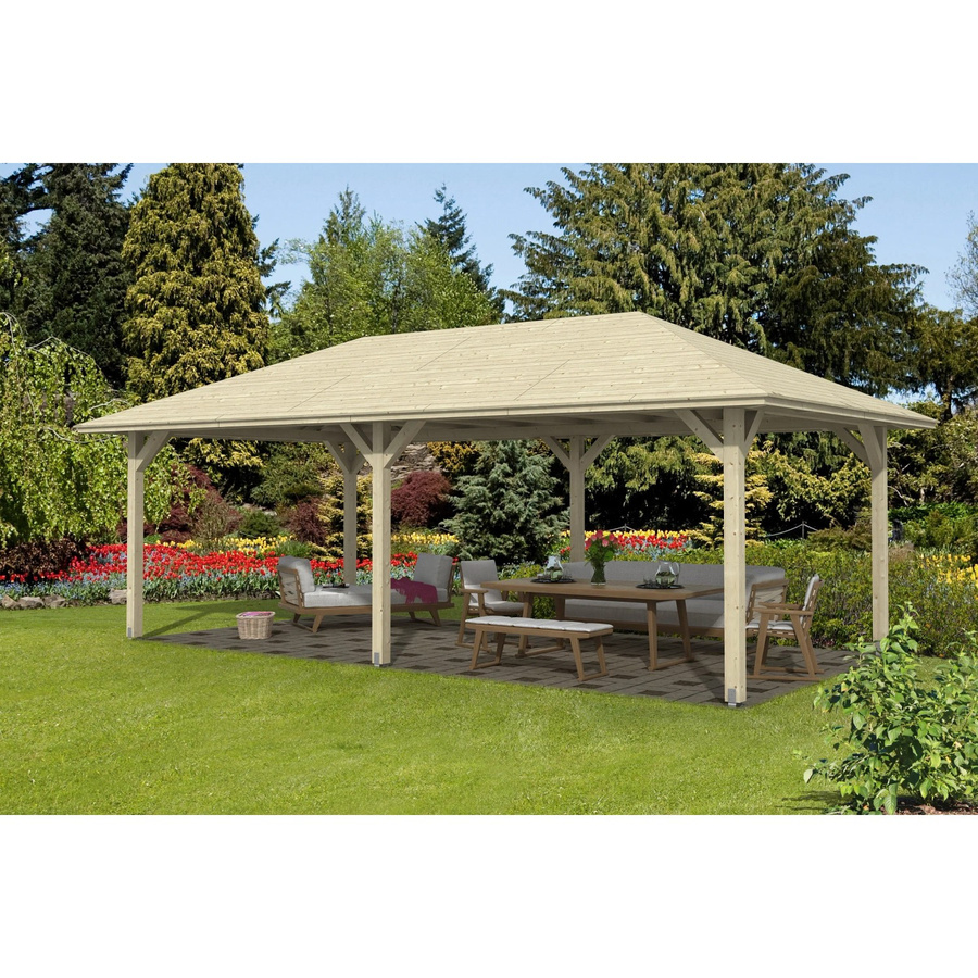 Skan Holz Pavillon Orleans 2 aus unbehandeltem Fichtenholz in Beige, B/T/H: 786 x 439 x 329 cm - Bild 2