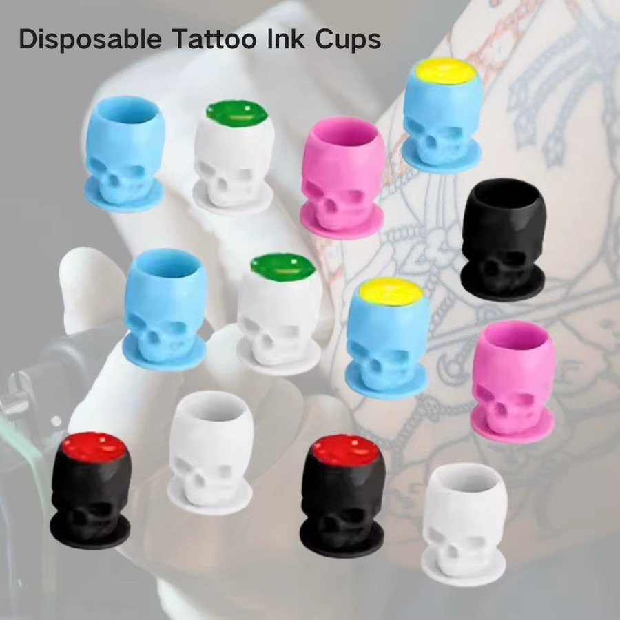 chfeng Einweg-Tattoo-Tintenbehälter Totenkopf-Design mit Basis - Bild 4