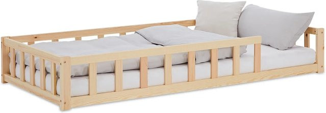 Homestyle4u Kinderbett aus Kiefernholz in Natur mit Rausfallschutz und Lattenrost, B/T/H: 90 x 200 cm - Bild 1