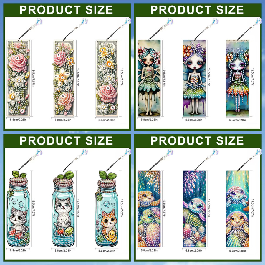 3-teiliges DIY Diamond Painting Set mit Blumen, Schildkröten und Kätzchen als Lesezeichen und Anhänger, Multicolor - Bild 3
