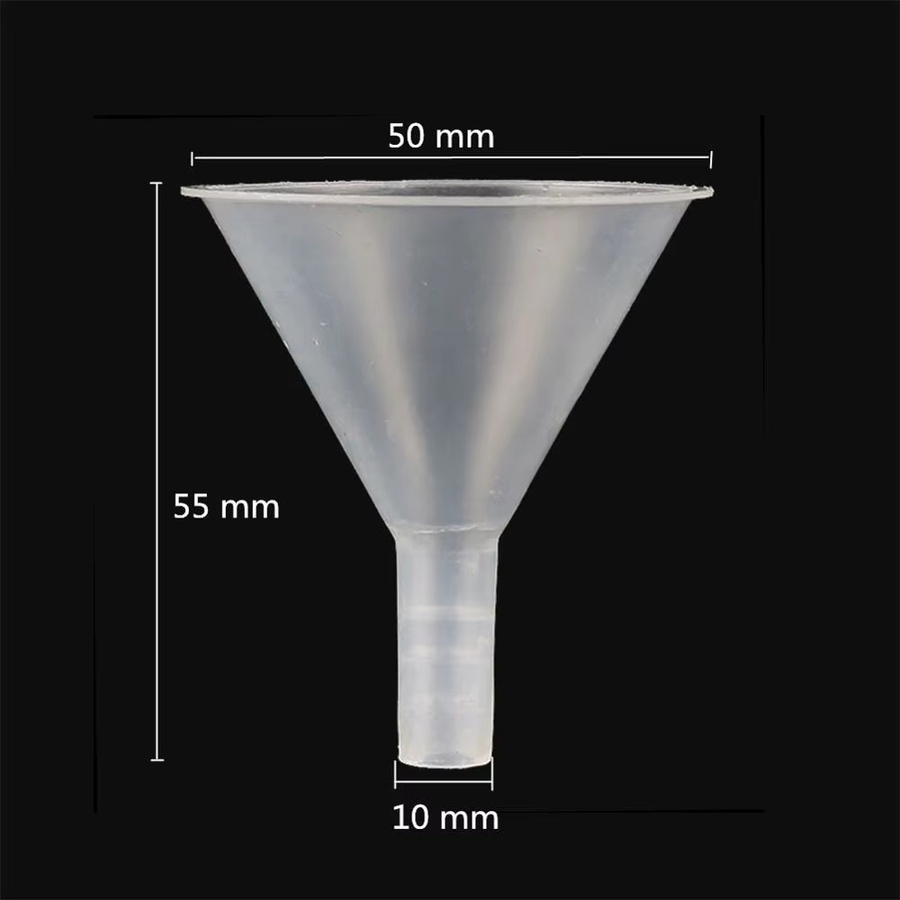 5er Set Mini Trichter von XIALUOSHAN aus Kunststoff, transparent, Durchmesser: 50 mm und 75 mm, ideal als Flüssigkeitsspender und Diffusor für Laborgeräte, Parfüm oder ätherische Öle - Bild 2