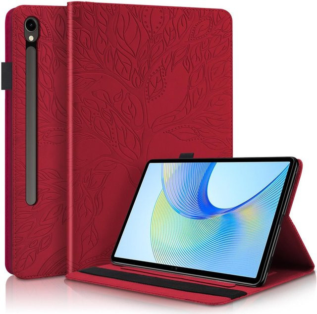 Samsung Galaxy Tab S10 Plus S9 Plus FE Plus S8 Plus Kunstleder Tasche mit Baum Muster in Rot - Bild 1