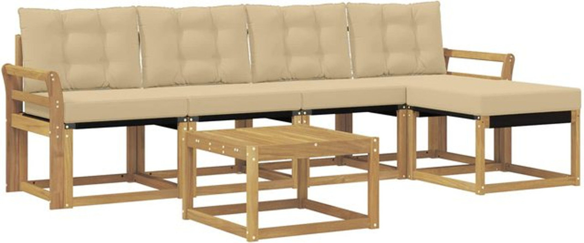 Modernes 6-teiliges Outdoor-Sofagarnitur Set aus Akazie-Holz mit Kissen in Weiß und Beige von vidaXL - Bild 1