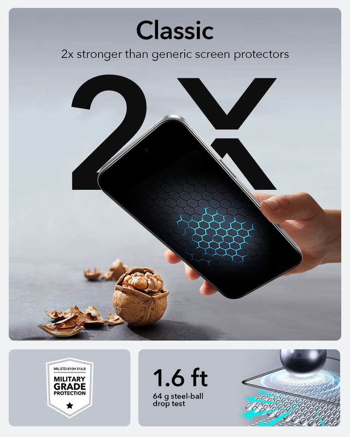 ESR 3er-Pack Displayschutzfolie aus gehärtetem Glas in Militärqualität für iPhone 17 Pro Max, 17 Air, 16, 15, 14 und 13 Pro Max, transparent - Bild 5