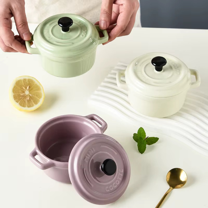 Keramikbeschichtete Mini-Doppelohrschüssel in Lila, 200 ml ideal für Joghurt oder Eierspeisen - Bild 2