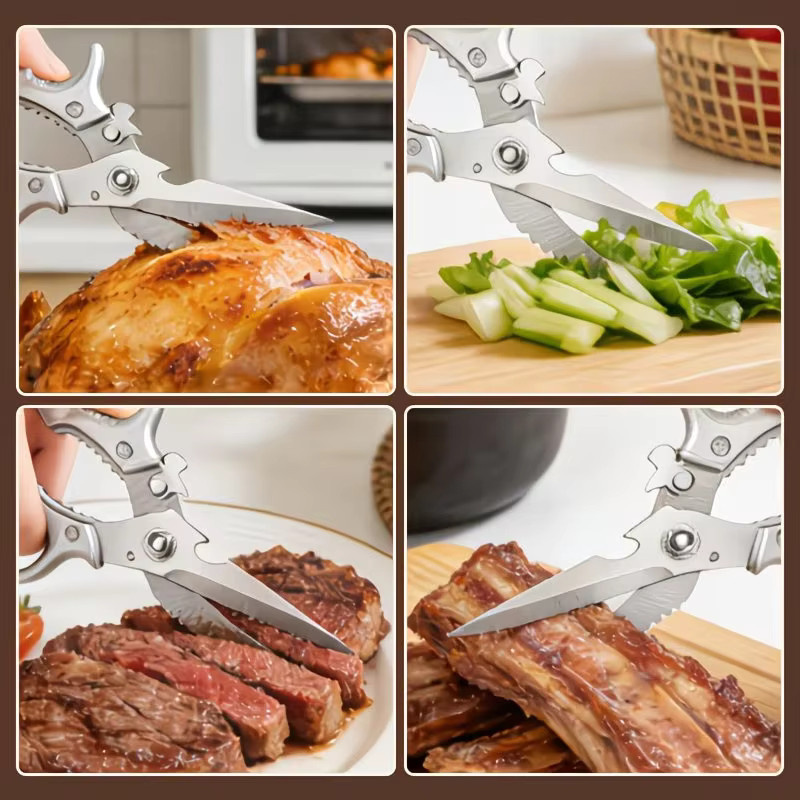 BAFENGS Küchenschere aus Edelstahl in Silber mit scharfer Klinge und integriertem Flaschenöffner für Fleisch, Geflügel und Gemüse - Bild 3