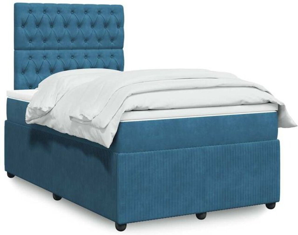 vidaxl Boxspringbett mit Matratze aus Samt in Blau, B/T/H: 120 x 200 x 140,5 cm - Bild 1