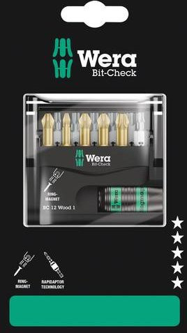 Wera Bit-Check 12 Wood 1 Bit-Set 1/4 Zoll mit Bithalter, Multicolor, 6,3 mm - Bild 1