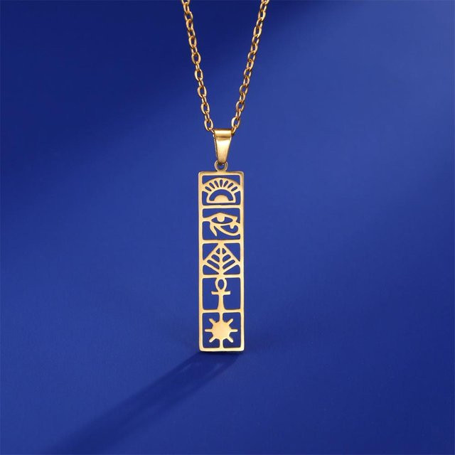Halskette Hieroglyphen Kartusche, Edelstahl, blue, Unisex - Bild 1